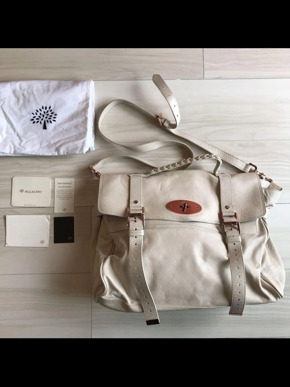 Mulberry Cream Leather Satchel with Rose Gold Hardware